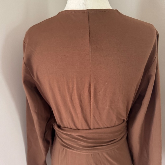 Audrey Leighton Brown V Neck Long Sleeve Midi Wrap Dress Size Large - Picture 5 of 12